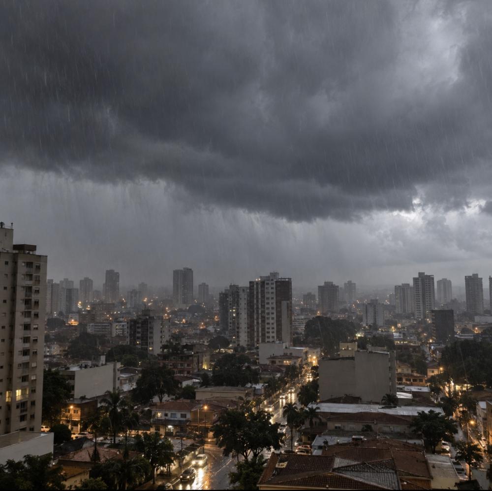NUVEM GIGANTE ENCOBRE RIBEIRÃO PRETO E CHUVA FORTE MARCA O INÍCIO DE DOMINGO